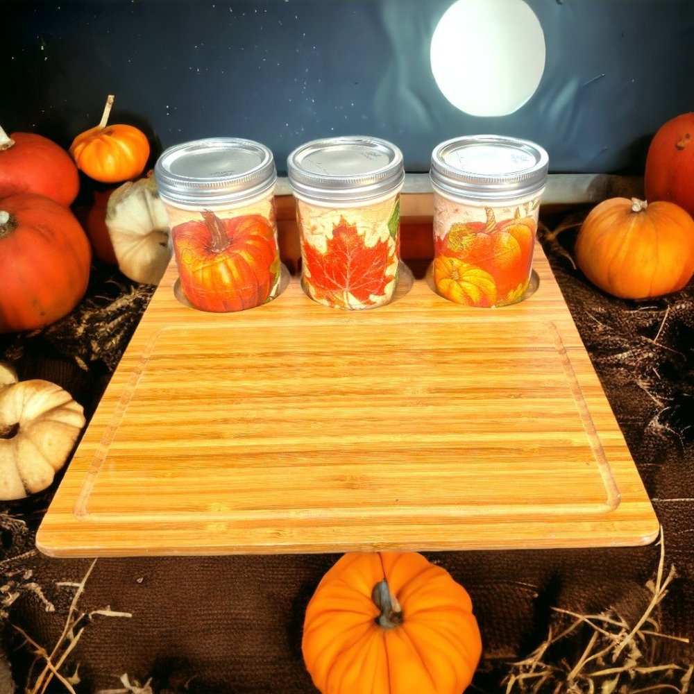 Upcycled “Picnic at Ascot” Charcuterie Board w/ Wide Mouth Ball Jars Decoupaged - Picture 3 of 12